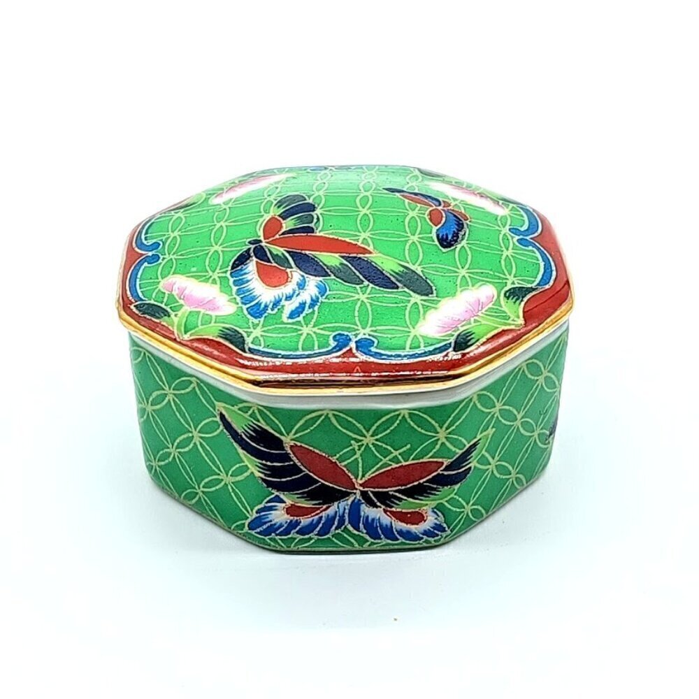 Vintage Takahashi Cloisonne Hand-Painted Floral Porcelain Trinket Box